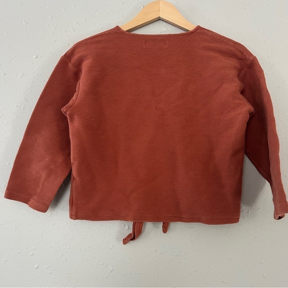 Madewell Texture & Thread Brown Tan Orange Ribbed Tie Front Blouse Casual Medium - Picture 5 of 5